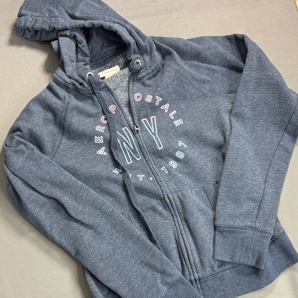 Aeropostale Gray‎ Hoodie Sweatshirt NY Graphic Pullover Unisex Size Medium
